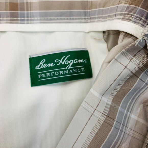 Ben Hogan Tan Plaid Performance Shorts Mens 40 Golf Classic Fit Khaki Flat Front - Picture 4 of 14
